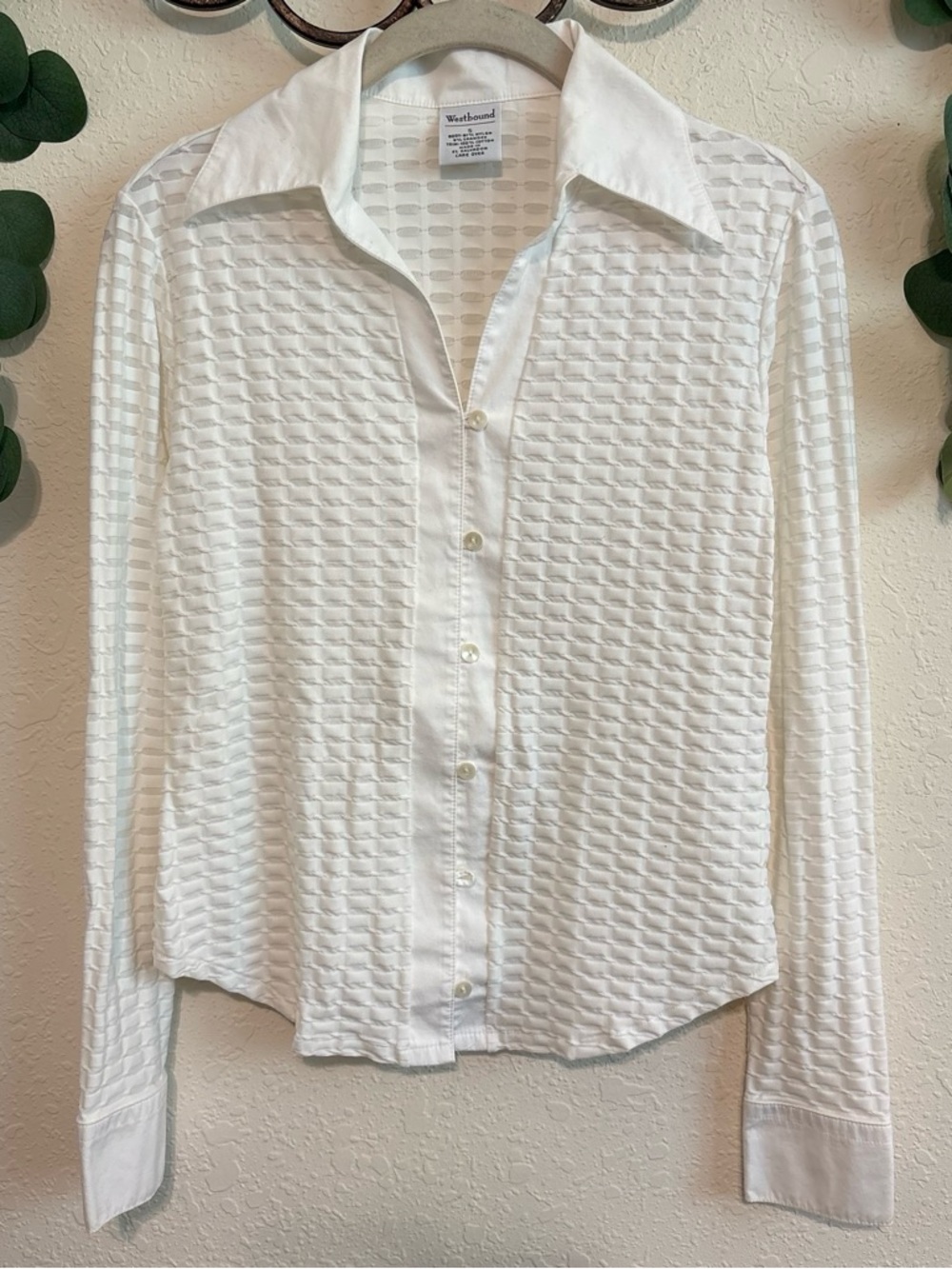 Y2K Office-Siren White Textured Button-Up Top💕